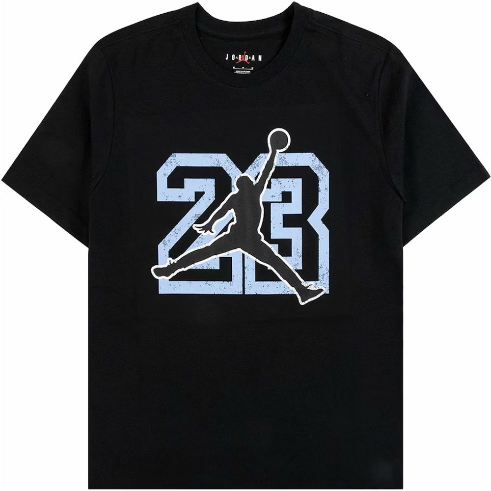 Jordan Black Short Sleeve Tee with Light Blue 23 and Jumpman
